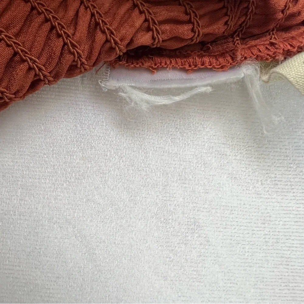 Madewell smocked Georgette Lucie puff sleeve top with tan flowers. - Picture 11 of 11